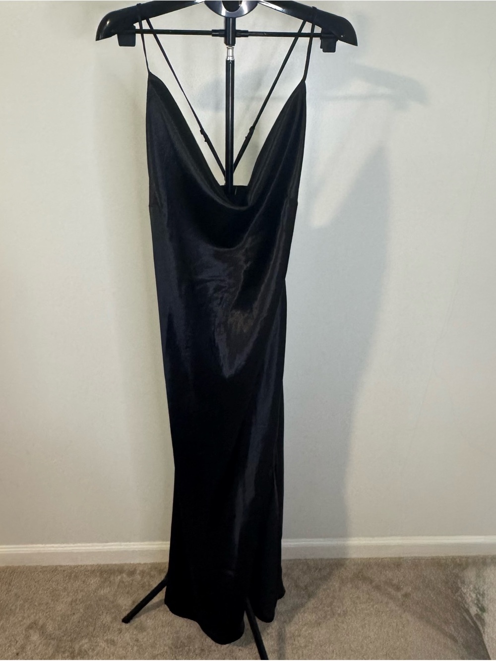 Fashion Nova Black Satin Cowl Maxi Dress